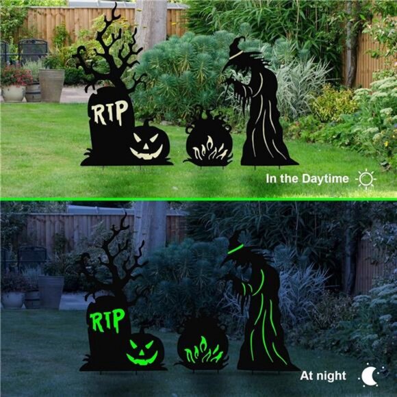 Halloween Yard Signs Outdoor Decorations，3 Pack Warerproof Scary Witch - Picture 4 of 8